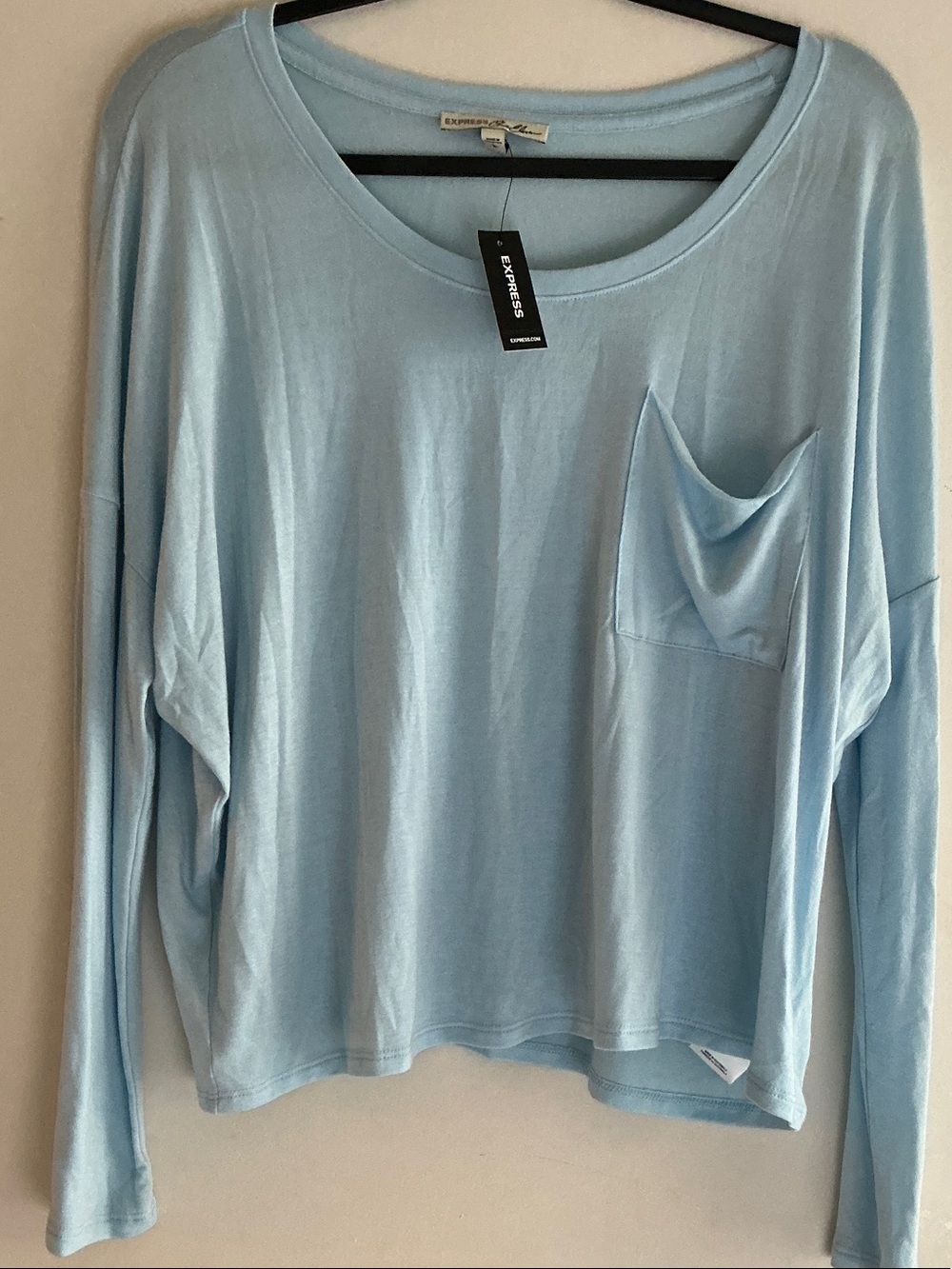 Express Light Blue Long Sleeve Pocket Tee